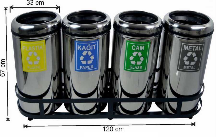 Arı Metal Geri Dönüşüm Kovası Çemberli 4 Lü Paslanmaz 180lt 2558