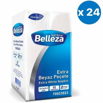 Belleza Peçete Extra Beyaz Garson Katlama 32,5x32,5 50 li 24 Paket