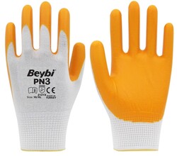 Beybi - Beybi Eldiven Nitril İşçi Beyaz-Sarı PN3 