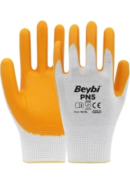 Beybi - Beybi Eldiven Nitril İşçi PN5 No:9 Beyaz-Sarı