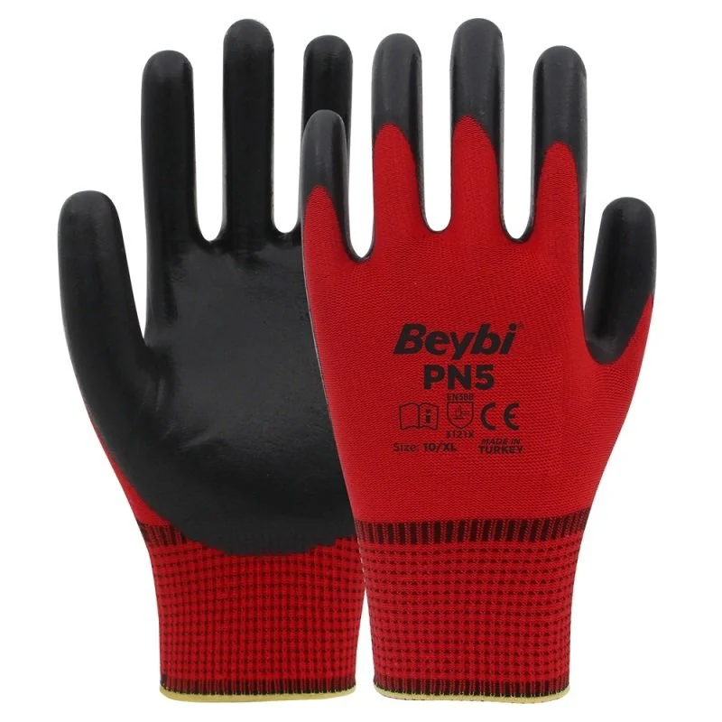 Beybi - Beybi Eldiven Nitril İşçi PN5 NO:9 Kırmızı-Siyah Beybi - Beybi Eldiven Nitril İşçi PN5 NO:9 Kırmızı-Siyah