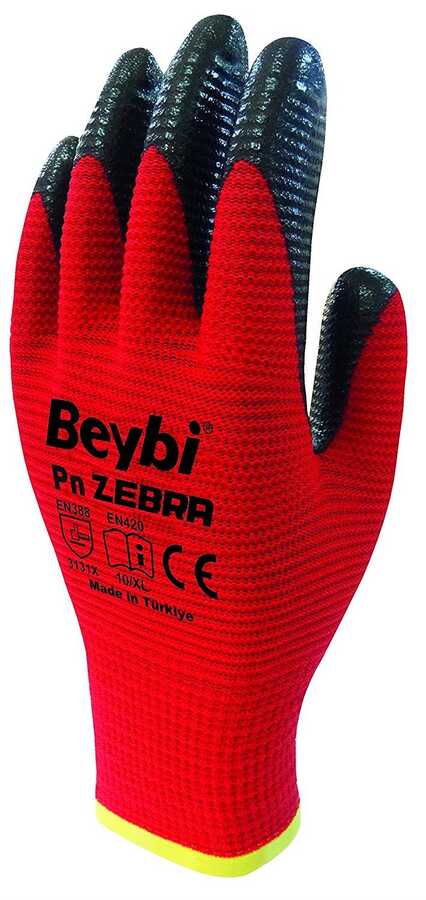 Beybi Eldiven Nitril İşçi Pn5 Zebra Kırmızı-siyah