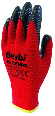 Beybi Eldiven Nitril İşçi PN5 ZEBRA Kırmızı-Siyah - 1