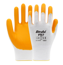 Beybi - Beybi Eldiven Nitril İşçi PN7 No:9 Sarı-Beyaz