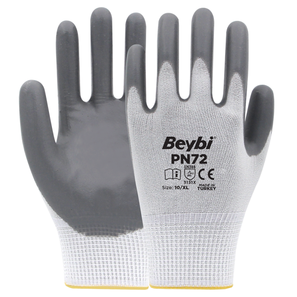 Beybi Eldiven Nitril İşçi PN72 NO:9 Beyaz-Gri - 1