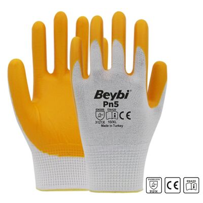 Beybi Eldiven Nitril İşçi Sarı-Beyaz PN5 - 1