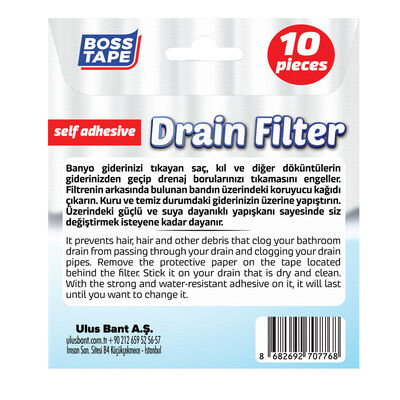 Boss Tape Gider Filtresi 10lu Banyo Küvet Duşakabin Gider Süzgeci Bt-03033