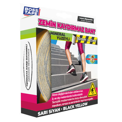Boss Tape Yer İşaretleme İkaz Bandı 50mmx25m Sarı/Siyah Çizgili BT-10006