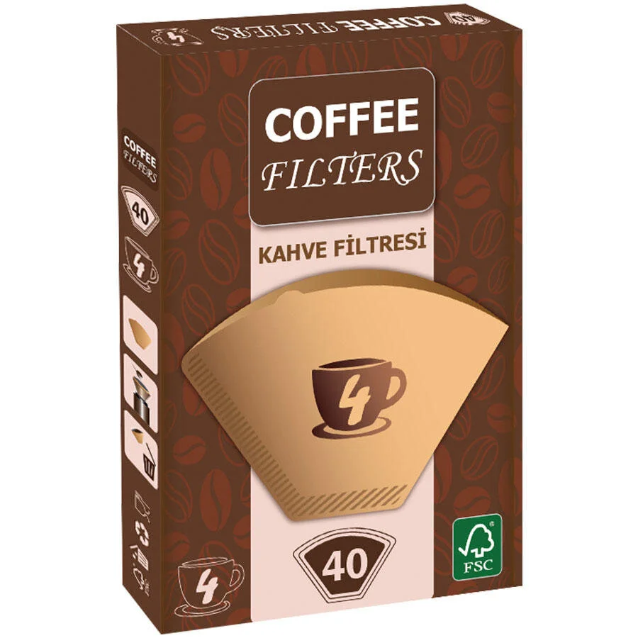 Coffee Kahve Makinesi Filtre Kağıdı No:4 Kahverengi 40 lı