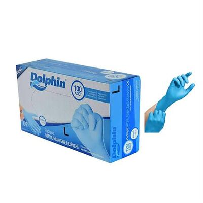 Dolphin Eldiven Nitril Pudrasız Mavi L 100lü