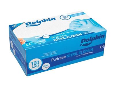 Dolphin Nitril Eldiven Pudrasız Mavi S 100lü