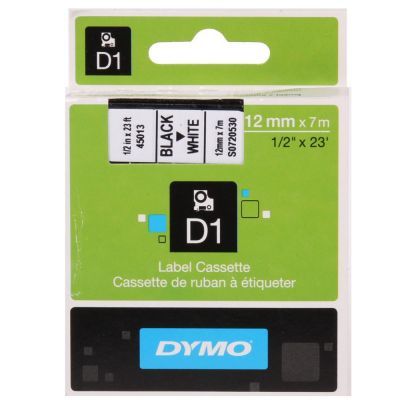 Dymo D1 Yedek Şerit 12mmx7m Beyaz/Siyah 45013