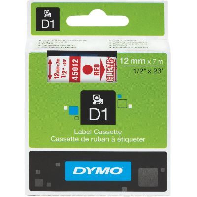 Dymo D1 Yedek Şerit 12mmx7m Şeffaf/Kırmızı 45012