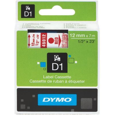 Dymo D1 Yedek Şerit 12mmx7m Şeffaf/Kırmızı 45012