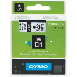 Dymo D1 Yedek Şerit 6mmx7m Beyaz/Siyah 43613