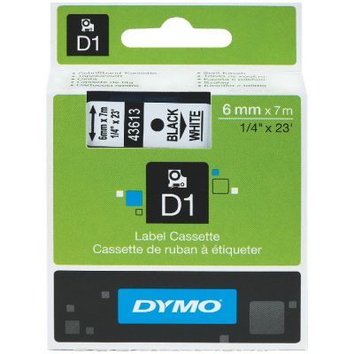 Dymo D1 Yedek Şerit 6mmx7m Beyaz/Siyah 43613