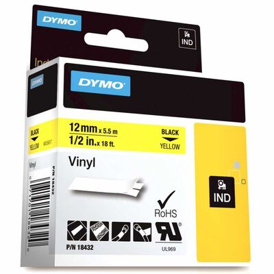 Dymo Rhino Renkli Vinil Şerit 12mmx5,5m Sarı-Siyah 18432