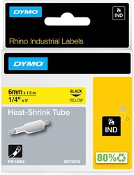 Dymo Rhino Şerit 6mmx1,5m Isıyla Küçülen Sarı-Siyah 18052 - Thumbnail