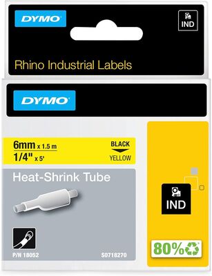 Dymo Rhino Şerit 6mmx1,5m Isıyla Küçülen Sarı-Siyah 18052