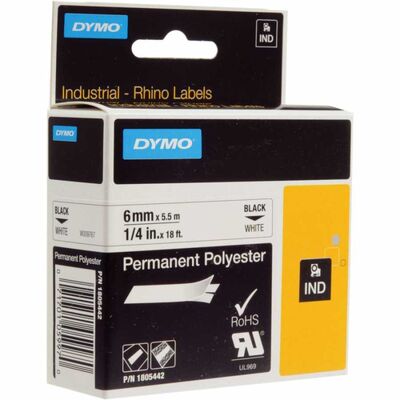 Dymo RhinoPro Polyester Şerit 6mmx5,5m Beyaz-Siyah 1805442