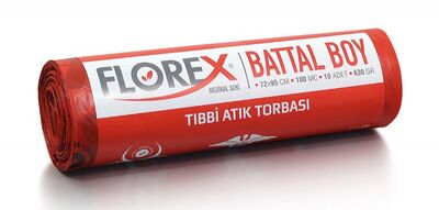 Florex Çöp Torbası Tıbbi Atık Baskılı Battal 72x95cm 630gr Kırmızı 10 lu 530