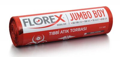 Florex Çöp Torbası Tıbbi Atık Baskılı Jumbo 80x110cm 810gr Kırmızı 10 lu 529