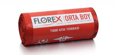 Florex Çöp Torbası Tıbbi Atık Baskılı Orta 55x60cm 575gr Kırmızı 25 li 532