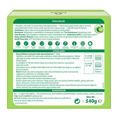 Frosch Bulaşık Makinesi Tableti Yeşil Limon Kokulu 30 lu