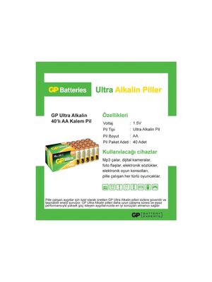 Gp LR6 AA Boy Ultra Alkalin Kalem Pil 40'lı Paket GP15AU-2B40
