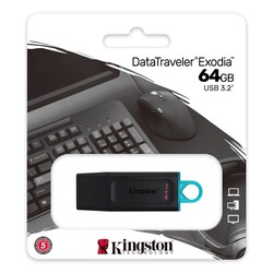 Kingston DTX-64GB 64GB USB3.2 Gen 1 DataTraveler Exodia (Black + Teal) Flash Bellek - Thumbnail
