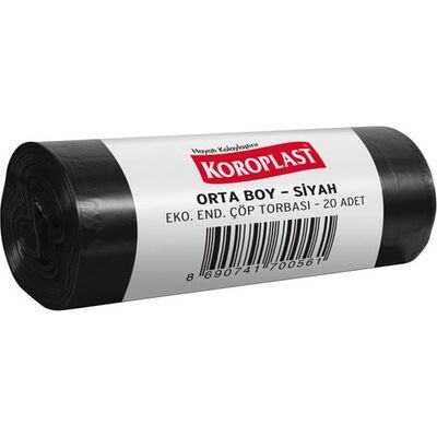 Koroplast Çöp Torbası Eko Endüstriyel Orta Boy 55x60 Siyah 20 li 80gr