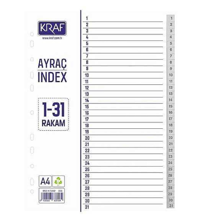 Kraf Separatör 1-31 Rakamlı
