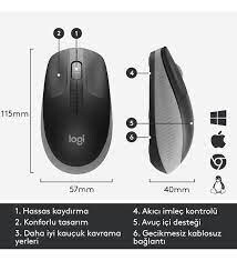 Logitech 910-005922 M191 Mid Grey Büyük Boy Kablosuz Mouse Optik 1000 Dpı Buton - Thumbnail