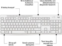 Logitech 920-010089 MK295 Kablosuz Beyaz Klavye Mouse Set - Thumbnail