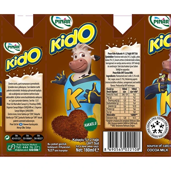 Pınar Süt Kido Kakaolu 180ml 27 li