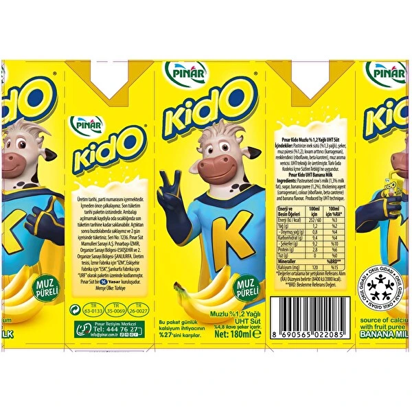 Pınar Süt Kido Muzlu 180ml 27 li
