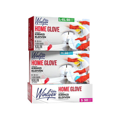 Reflex Winlyex Home Glove Pudrasız Kırmızı Eldiven M Beden 50′li