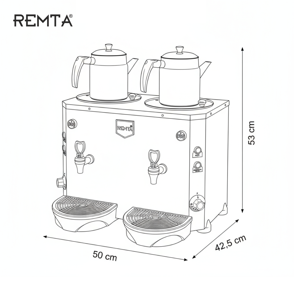 Remta Çift Demlikli Jumbo Çay Makinesi 9+9 lt DE15 Krom - Thumbnail