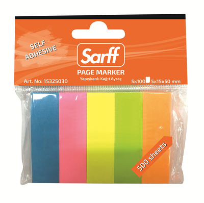 Sarff 5X15X50mm Fosforlu Renkler Kağıt Ayraç(5X100) - 500yp