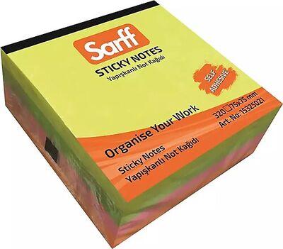 Sarff 75X75mm Neon Renkler Küp Yapışkanlı Not Kağıdı(4X80) - 320Yyp