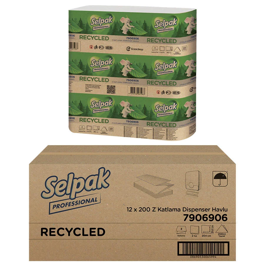 Selpak Havlu Z Katlı 12 Pkt x 200 Yaprak 20x21 Geri Dönüşümlü 7906906