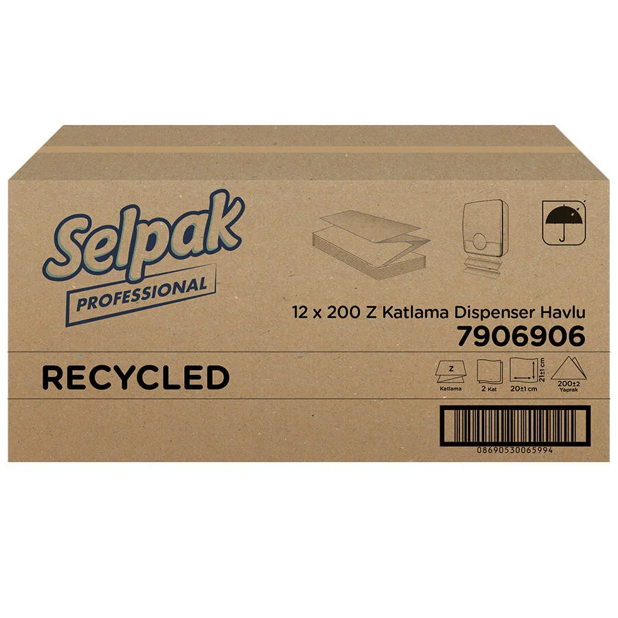 Selpak Havlu Z Katlı 12 Pkt x 200 Yaprak 20x21 Geri Dönüşümlü 7906906 - Thumbnail
