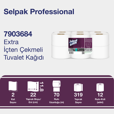 Selpak Professional Extra Jumbo İçten Çekmeli Tuvalet Kağıdı 70mt 12li