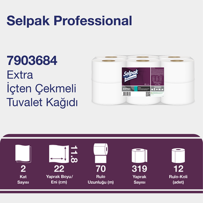 Selpak Professional Extra Jumbo İçten Çekmeli Tuvalet Kağıdı 70mt 12li - 2
