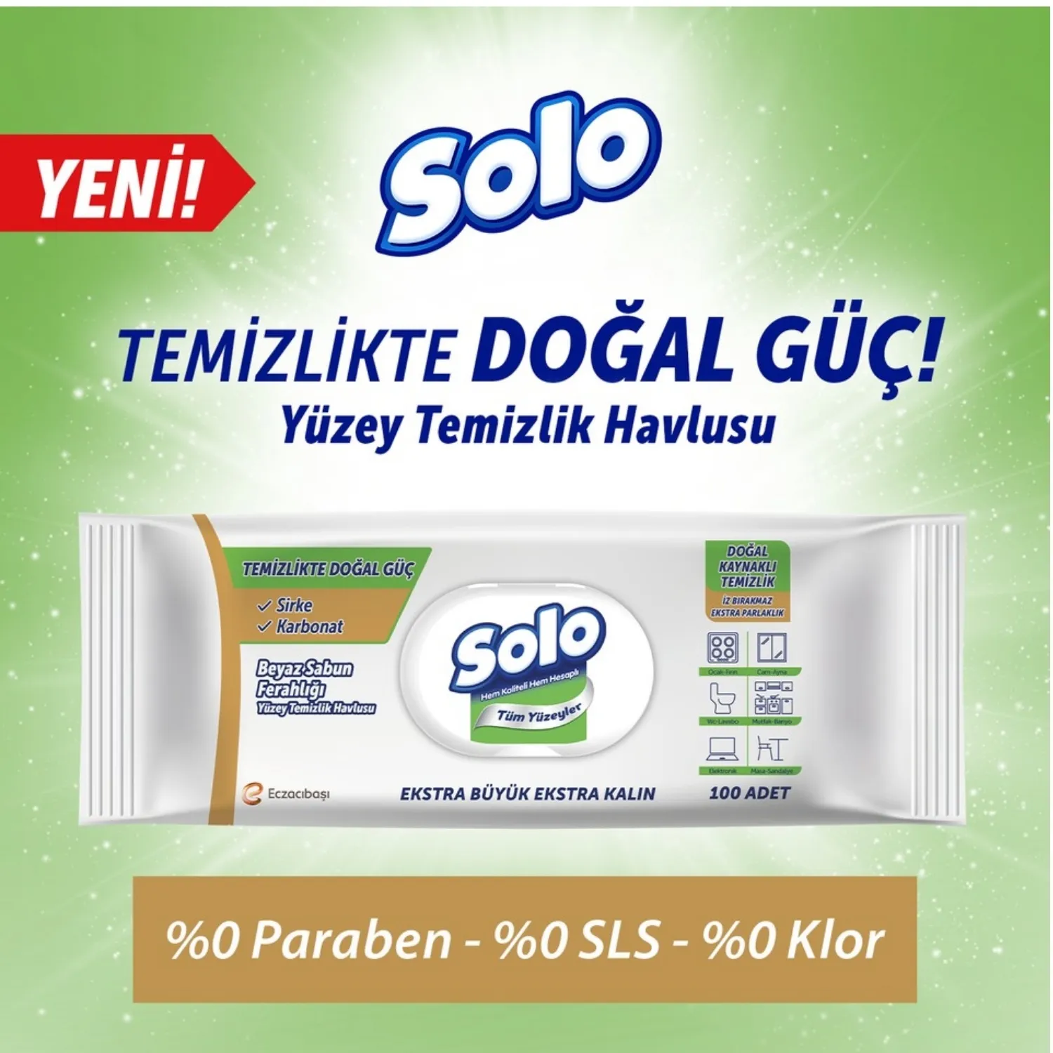 Solo Yüzey Temizlik Havlusu Doğal Güç Beyaz Sabun 100yp 7906894
