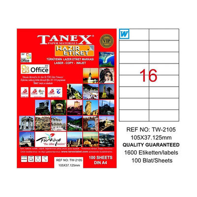 Tanex Etiket A4 Laser 105mm×37.125mm Tw-2105