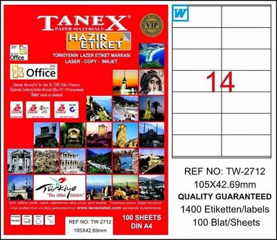 Tanex Etiket A4 Laser 105mmx42.69mm Tw-2712
