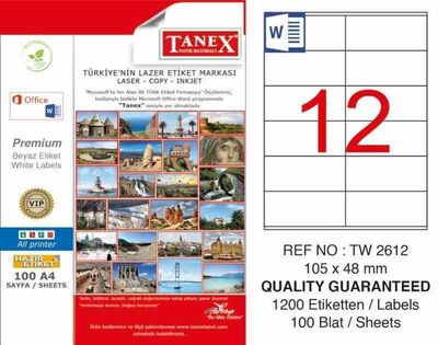 Tanex Etiket A4 Laser 105mmx48mm Tw-2612
