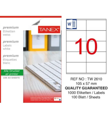 Tanex Etiket A4 Laser 105mmx57mm Tw-2610