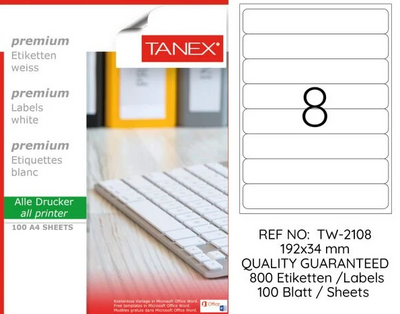 Tanex Etiket A4 Laser 192mmx34mm Tw-2108